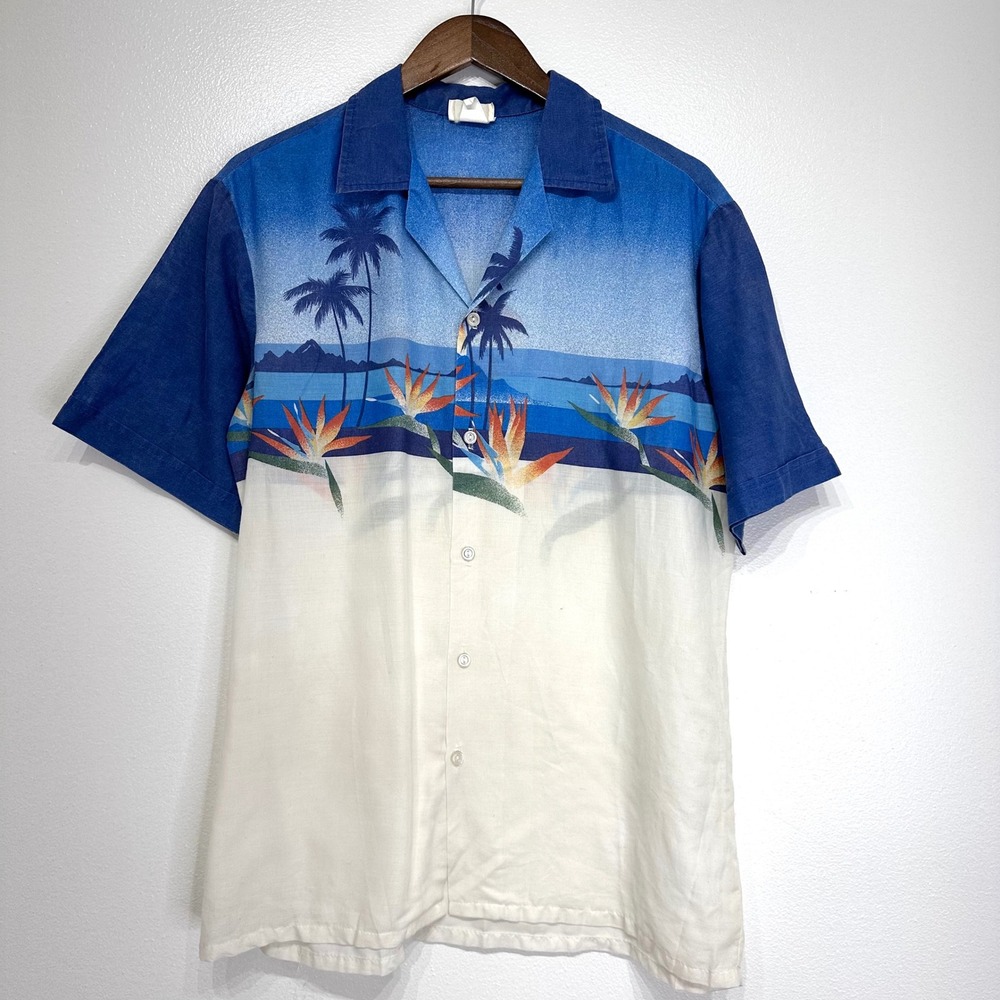 Vintage Olo Manu Hawaiian Bird of Paradise Beach‎ Short Sleeve Top M